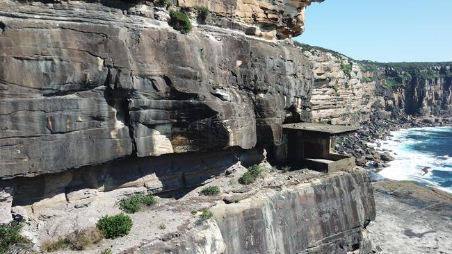 The northernmost searchlight emplacement halfway down the cliff near the tip of North Head