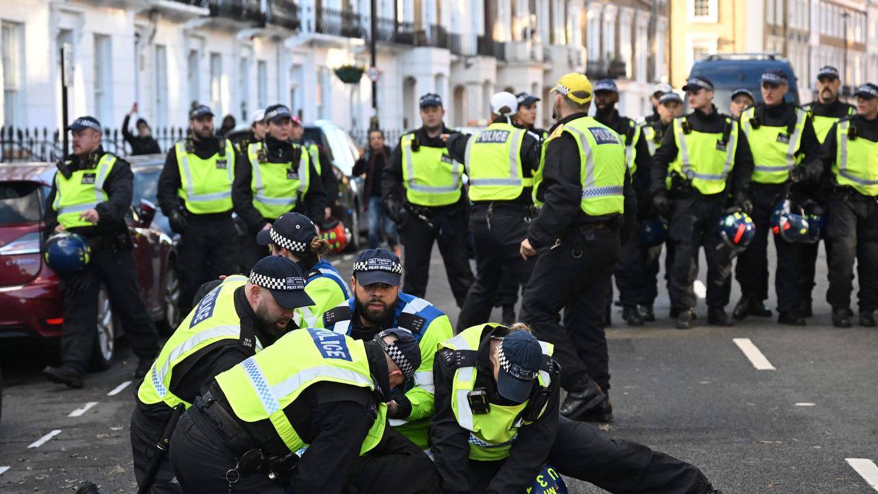 Police detained 150 people at the protest which took place on Armistice Day. Picture: Justin Tallis/AFP