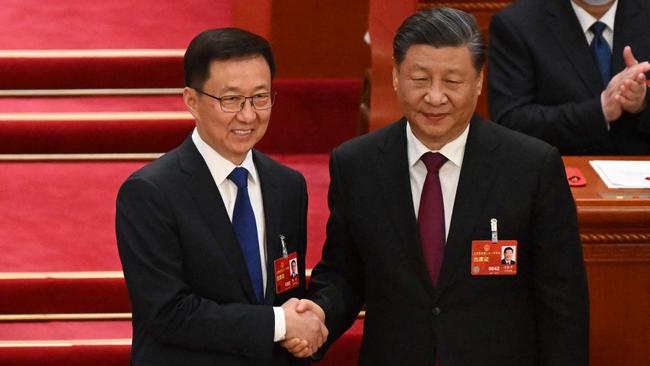 Vice-President Han Zheng, left, with President Xi Jinping in Beijing. Picture: AFP