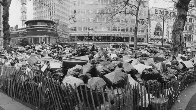 Rubbish piled up near Leicester Square in London, also in 1979. Picture: Evening Standard/Hulton Archive/Getty Images