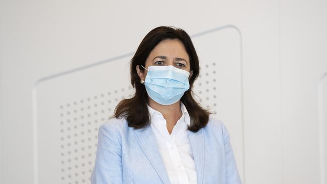 Premier Annastacia Palaszczuk at a press conference at 1 William St, Brisbane City. Picture: Attila Csaszar