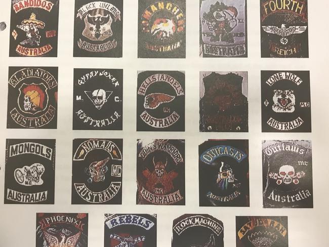 A broad selection of “colours” representing Australian bikie gangs.