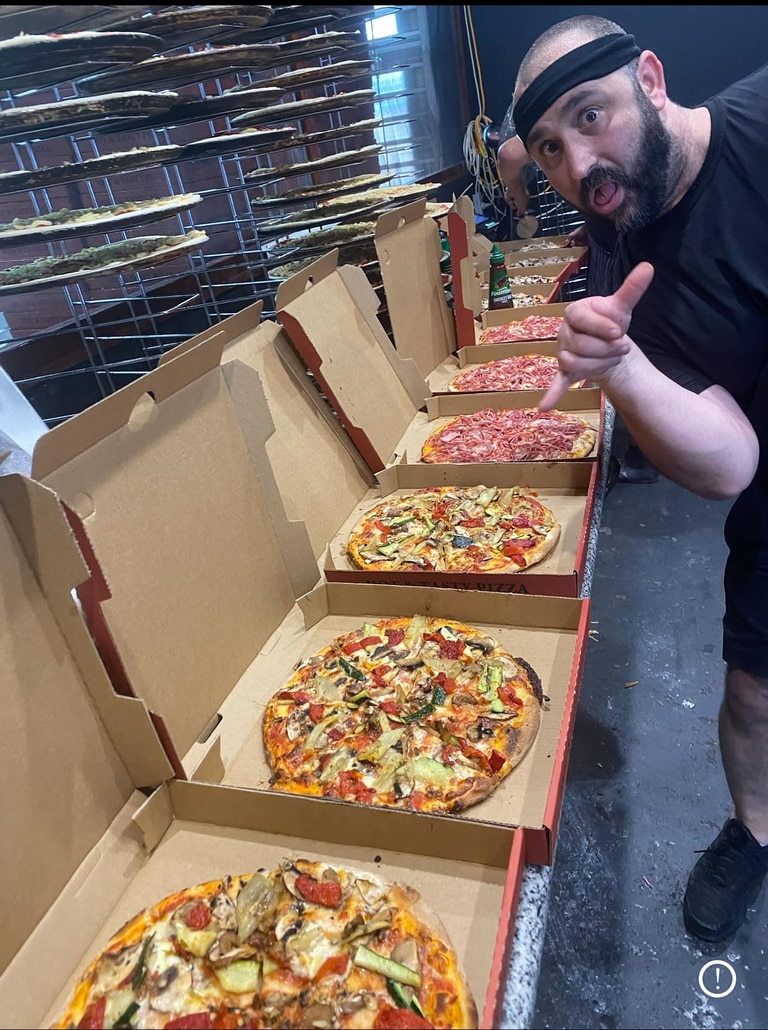 John Kapiris with his pizzas.