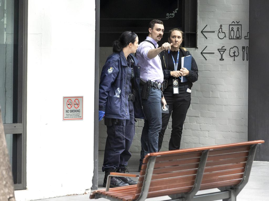 Queensland Police investigate alleged stabbing at Juice Box/Mr Bao dining area on Turbot Street, Brisbane. Picture: Richard Walker