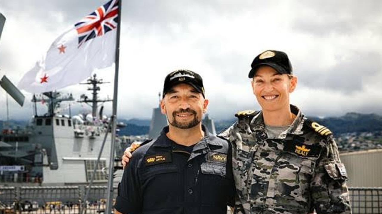 Lieutenant Commander Kimberley Healy, Principle Warfare Officer from Sea Combat Command alongside New Zealand navy Lieutenant Commander Elton Drylie aboard HMNZS Aotearoa during Exercise Rim of the Pacific (RIMPAC) 2024, at Joint Base Pearl Harbor-Hickam, Hawaii. Photo: Supplied