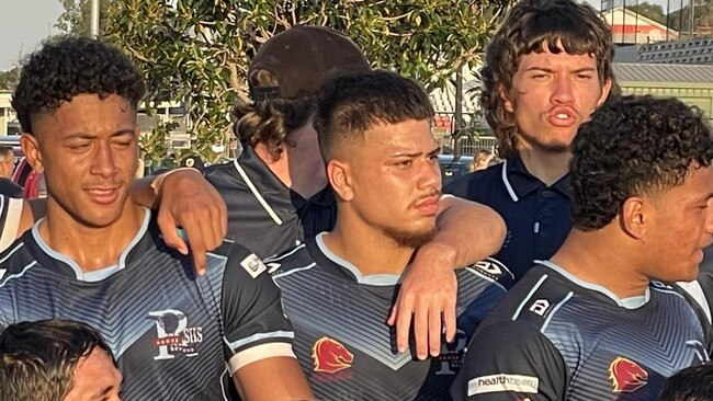 Redcliffe SHS players Jacob Taulani, Jayden Alefaio and John Fineanganofo.