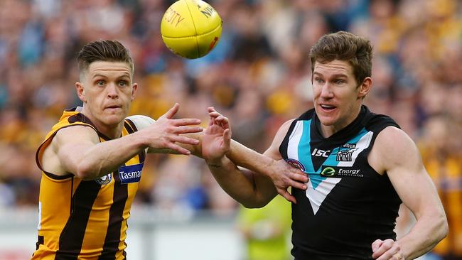 Matt White playing for Port Adelaide in the 2014 preliminary final. Picture: Michael Klein.