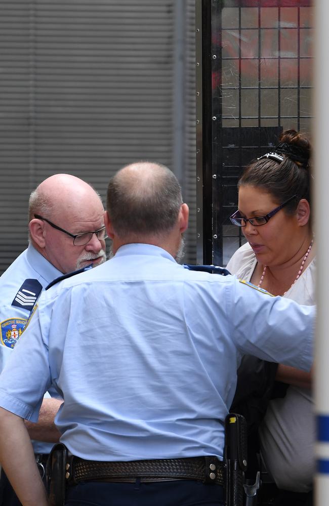 Raquel Hutchison is escorted from a Corrective Services truck into the Supreme Court after being found guilty of manslaughter. Picture: Dean Lewins/AAP