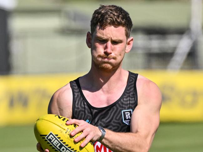 SEPTEMBER 16, 2024: Kane Farrell during Port Adelaide training at Alberton. Picture: Brenton Edwards