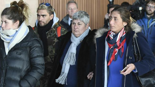 Emiliano Sala's mother Mercedes, centre left and sister Romina. Picture: AP