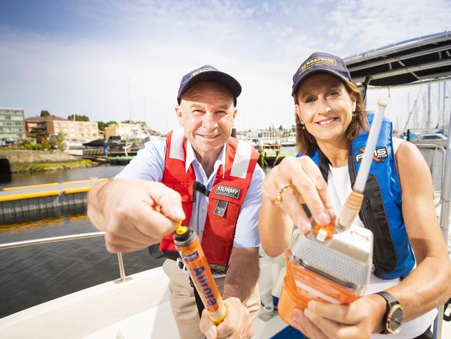 MAST General Manager Recreational Boating Peter Hopkins with  CEO Lia Morris and safety gear. MAST launches it's 30 second challenge for boat safety over the summer. Picture: RICHARD JUPE