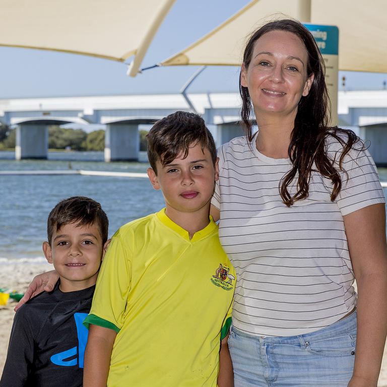 <p>Faces of the Gold Coast at Paradise Point. Antonio Losada, 7, Julio Losada, 10, and Jemma Losada . Picture: Jerad Williams</p>