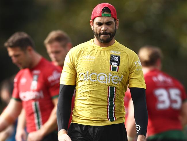 SYDNEY, AUSTRALIA - AUGUST 28:  Greg Inglis looks on during a South Sydney Rabbitohs NRL training session at Redfern Oval on August 28, 2018 in Sydney, Australia.  (Photo by Matt King/Getty Images)