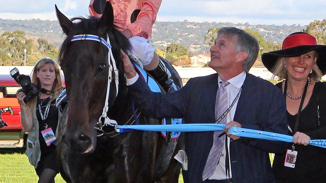 Neil Werrett with his unbeaten superstar Black Caviar. Picture: