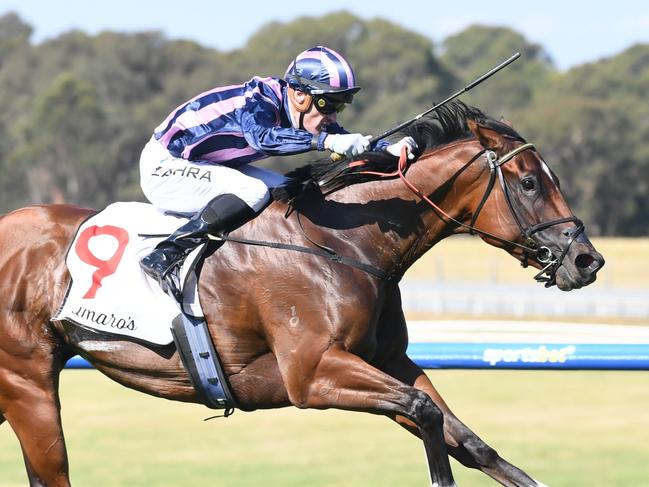 She's Bulletproof ridden by Mark Zahra wins the Lamaro's Hotel Geoffrey Bellmaine Stakes at Sportsbet Sandown Lakeside Racecourse on February 01, 2025 in Springvale, Australia. (Photo by Brett Holburt/Racing Photos via Getty Images)