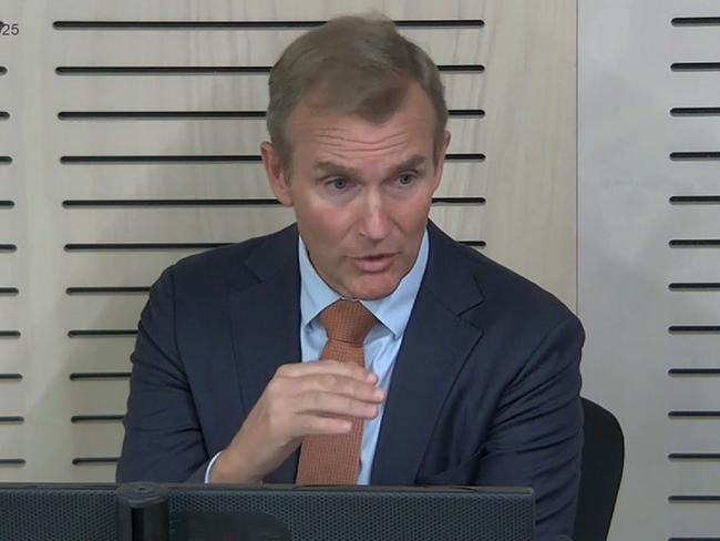 Former Coalition minister Rob Stokes testifying at the Independent Commission Against Corruption (ICAC) hearing for Operation Landan - an investigation into alleged corrupt conduct at School Infrastructure NSW., , The Commissioner presiding is Paul Lakatos SC.,