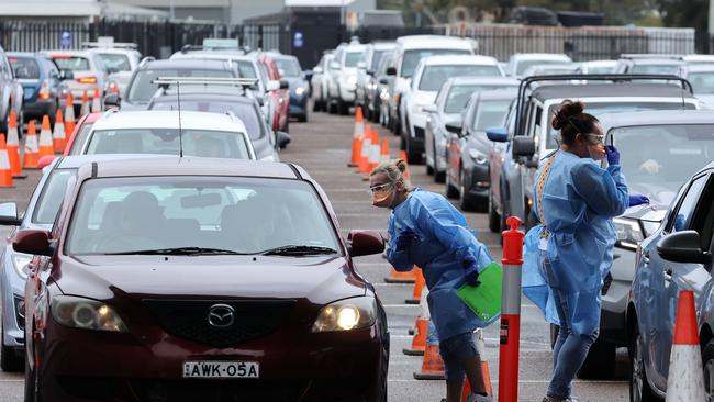 The long lines at the Broadmeadow testing clinic. Picture: David Swift