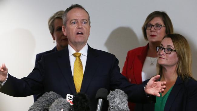 Bill Shorten with local MP Justine Keay at the University of Tasmania. Picture: Kym Smith.