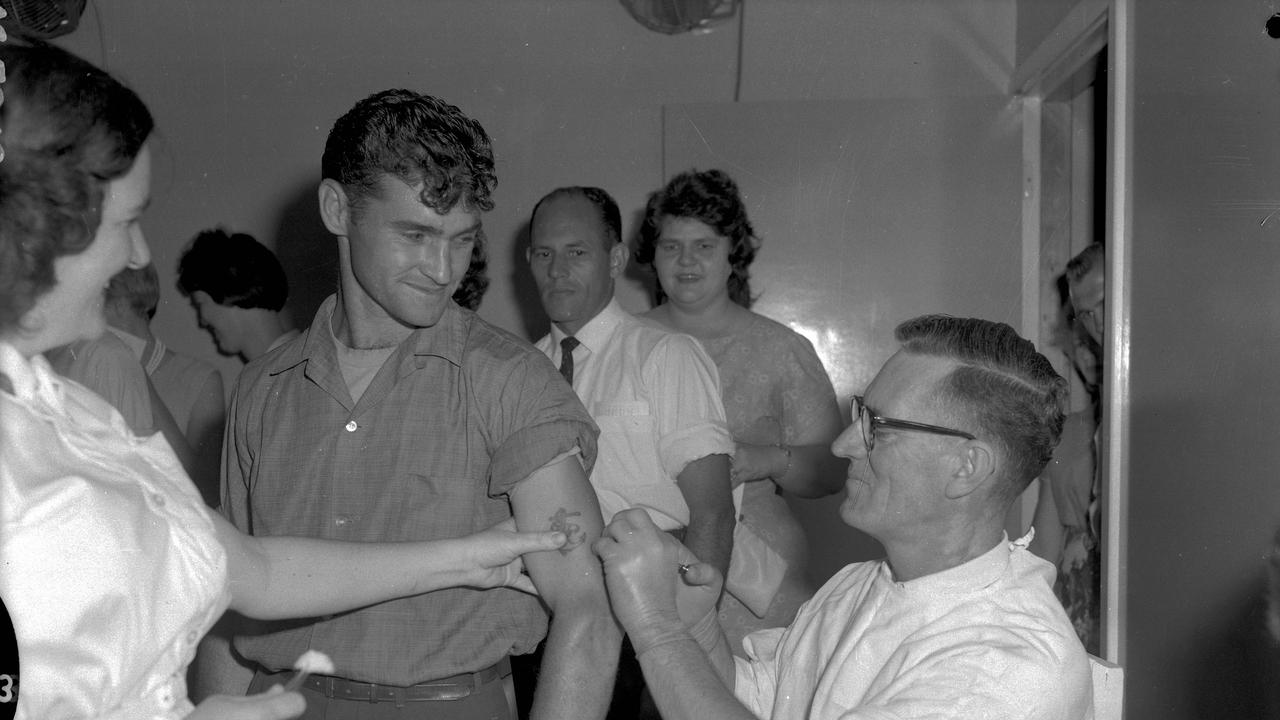 Adults receiving Salk injections in Brisbane in 1962. Picture: Barry Pascoe