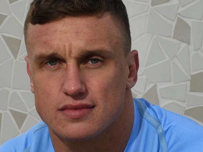 The NSW Blues' Jack Wighton poses for a photograph following the official team photo during a media session in Sydney, Tuesday, July 2, 2019. Game three of the NRL State of Origin series will be played at ANZ Stadium on Wednesday July 10th. (AAP Image/Dean Lewins) NO ARCHIVING