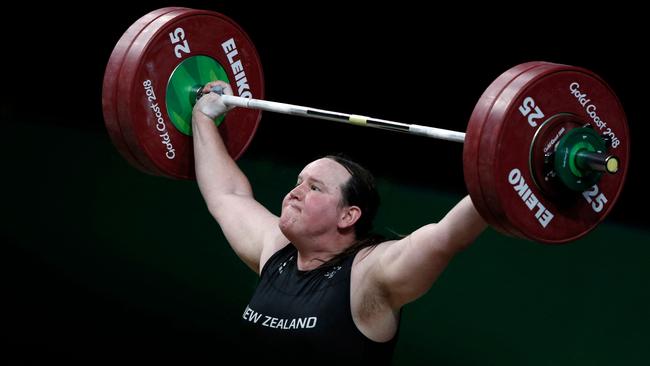 This file photo taken on April 9, 2018 shows New Zealand's Laurel Hubbard competing during the women's +90kg weightlifting final at the 2018 Gold Coast Commonwealth Games in Gold Coast. (Photo by ADRIAN DENNIS / AFP)