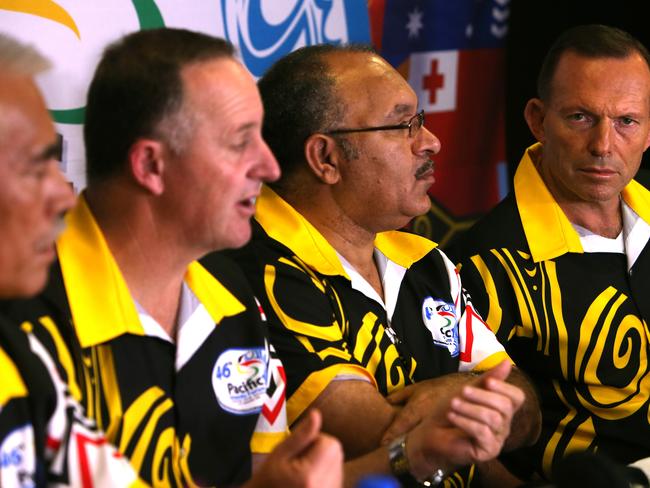 Kiribati President Anote Tong, New Zealand Prime Minister John Key, Papua New Guinea Prime Minister Peter O'Neill and Prime Minister Tony Abbott are pictured at the 46th Pacific Islands Forum.