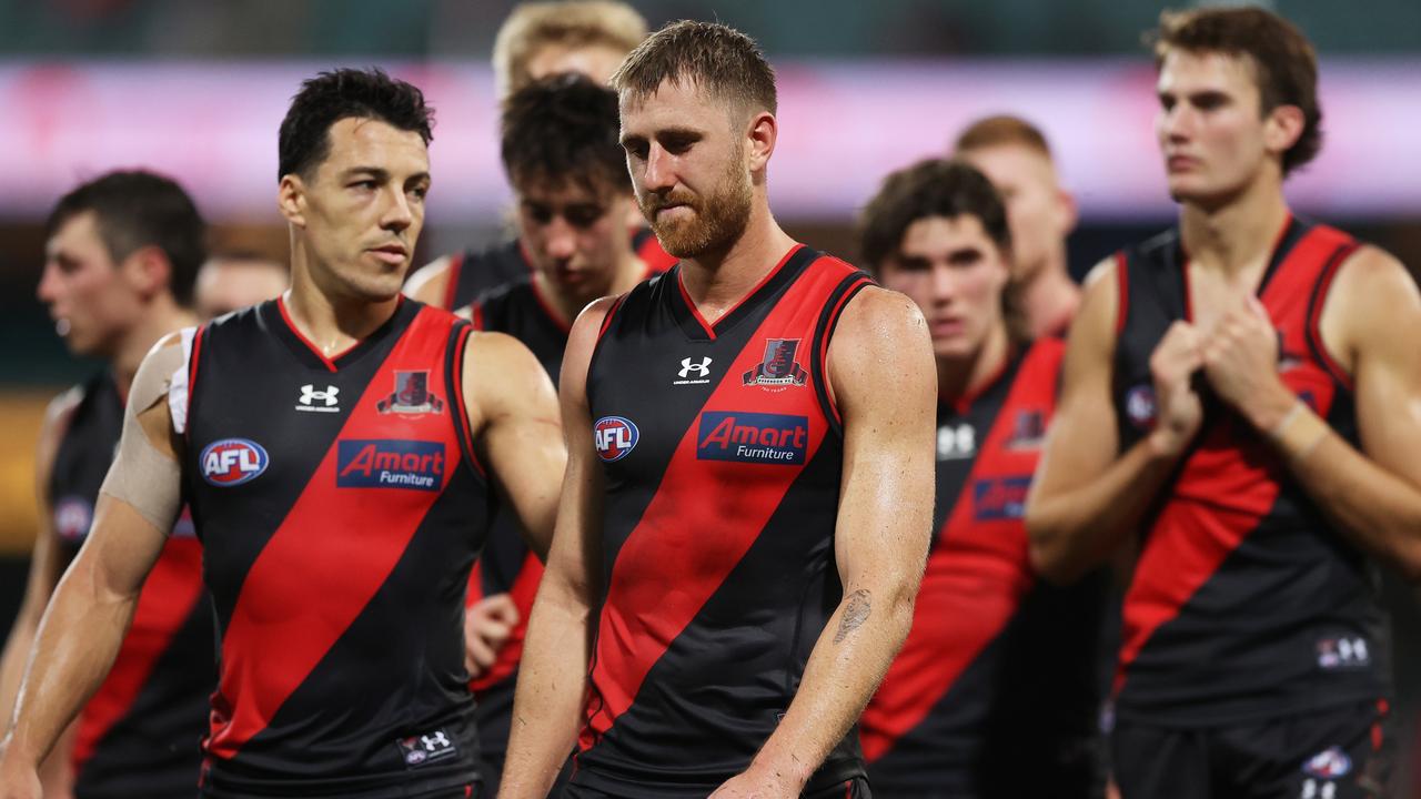 SYDNEY, AUSTRALIA - MAY 14: Dyson Heppell of the Bombers looks dejected after the round nine AFL match between the Sydney Swans and the Essendon Bombers at Sydney Cricket Ground on May 14, 2022 in Sydney, Australia. (Photo by Matt King/AFL Photos/via Getty Images)