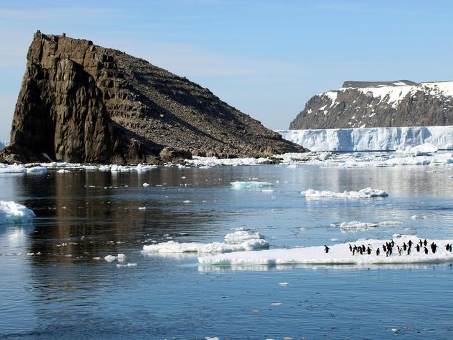 TOPSHOT - This undated handout photograph released by Louisiana State University on March 2, 2018, shows Adélie penguins on sea ice next to Comb Island, Danger Islands, Antarctica.  A thriving "hotspot" of some 1.5 million Adelie penguins has been discovered on the remote Danger Islands in the east Antarctic, surprised scientists announced on March 2, 2018.  / AFP PHOTO / Louisiana State University / Michael Polito / RESTRICTED TO EDITORIAL USE - MANDATORY CREDIT "AFP PHOTO / Michael Polito/Louisiana State University  " - NO MARKETING NO ADVERTISING CAMPAIGNS - DISTRIBUTED AS A SERVICE TO CLIENTS