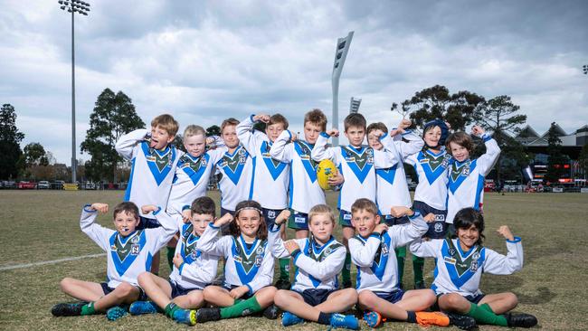 St Mary’s Davie under-9 football team pull their funniest faces. Picture: Brad Fleet