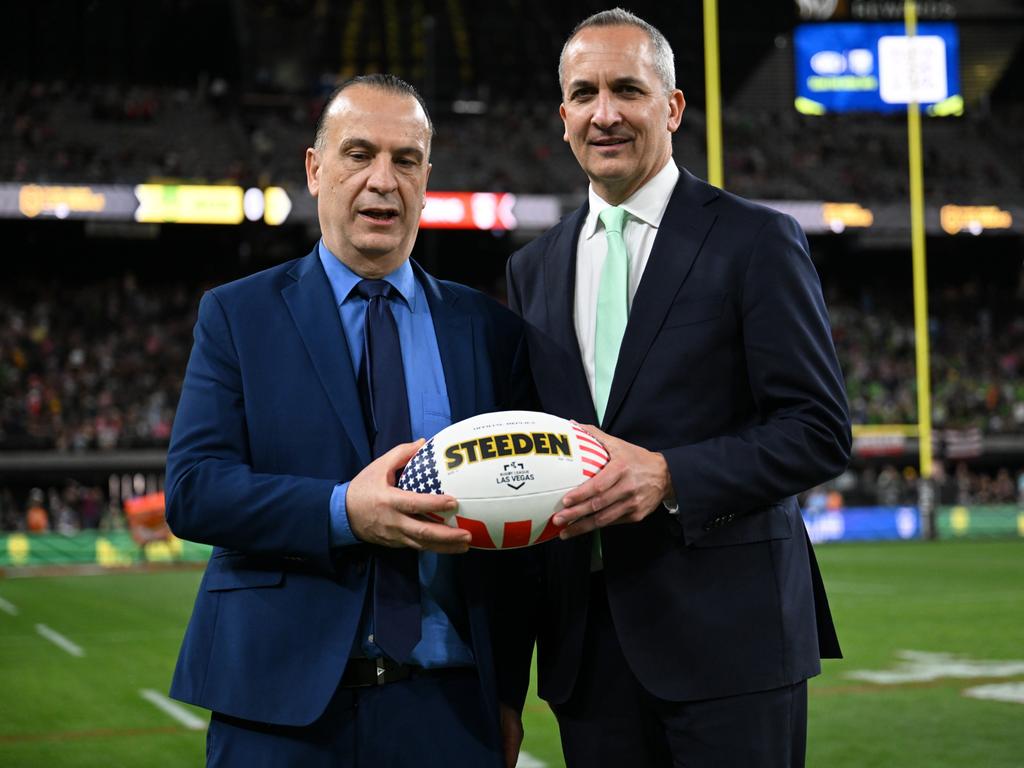 ARLC chairman Peter V'landys and NRL CEO Andrew Abdo in Las Vegas.