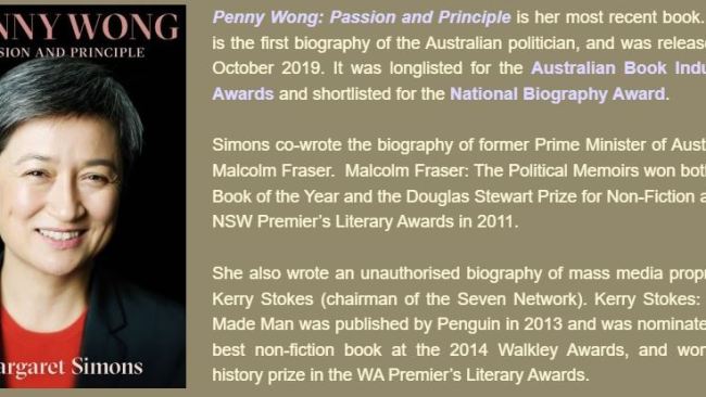 Penny Wong: Passion and Principle was authored by Margaret Simons