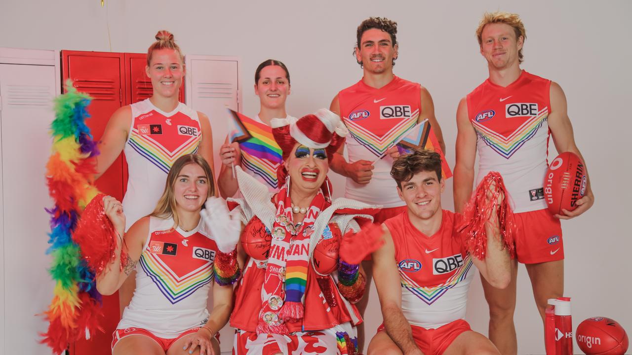 Sydney AFL and AFLW players with the club's Pride kit for 2023.