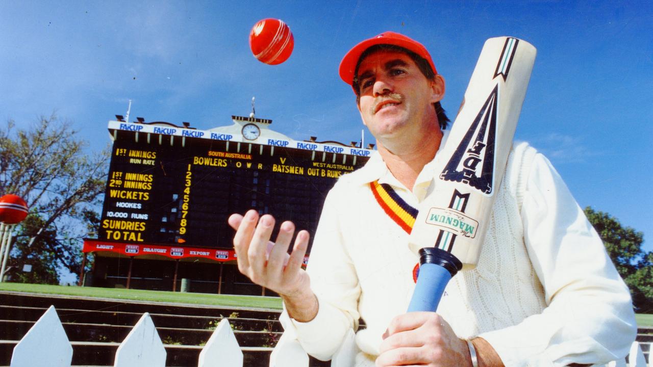 David Hookes posing in front of the beloved Adelaide Oval scoreboard in 1991.