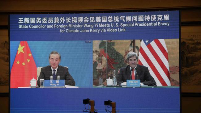 Wang Yi and John Kerry face off virtually on Thursday. Picture: AFP