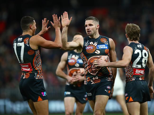 Hogan led the way with five goals, but it was a lethal performance across the board from the Giants’ forwards. Picture: Brett Costello