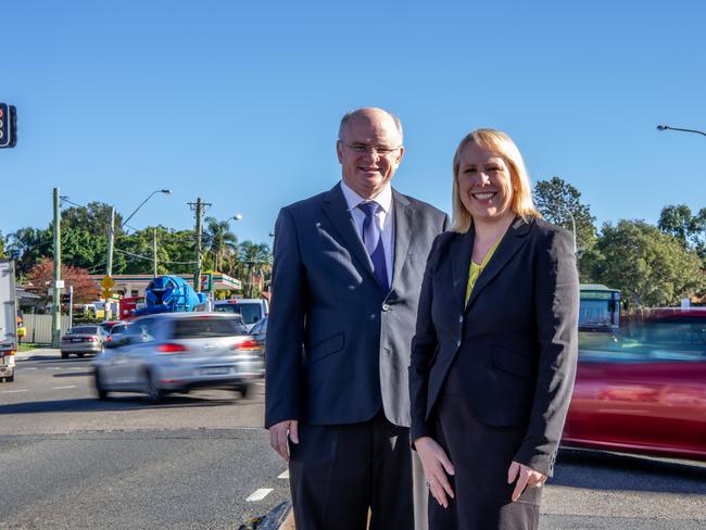 Hills Mayor Michelle Byrne and Parramatta Mayor Andrew Wilson are campaigning for a mass transit route to be constructed between Norwest and Parramatta. Picture: AAP Image/Monique Harmer