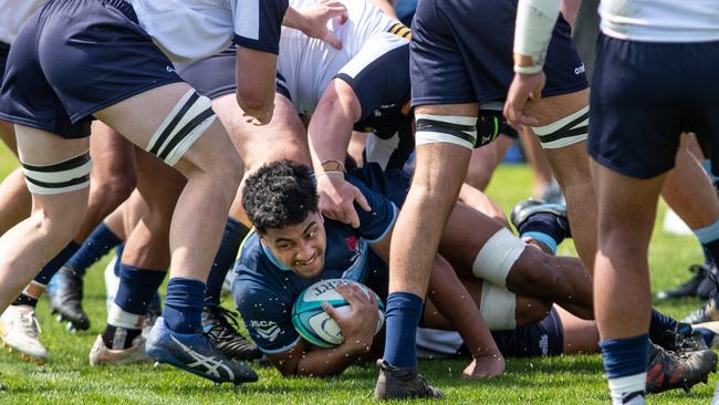 Clem Halaholo scoring against the ACT Brumbies in round two of the U19 rugby championships 2022. Pic: Julian Andrews