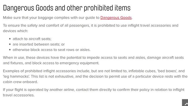 The updated message on Qantas’ website. Picture: Qantas
