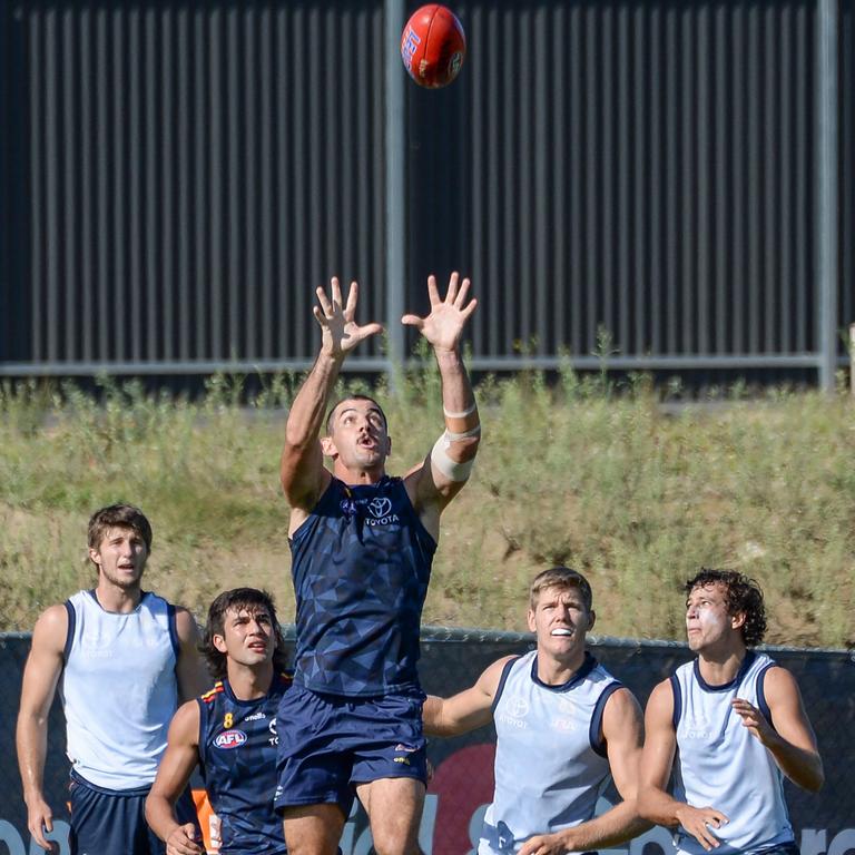 Taylor Walker goes up for a mark during training at West Lakes. Picture: Brenton Edwards