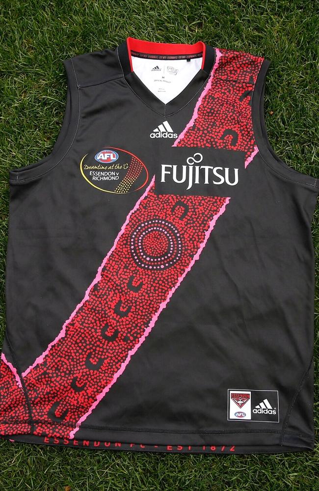 The jumper Gavin Wanganeen designed for the Dreamtime at the G match to be played in Round 10. Picture: Michael Klein