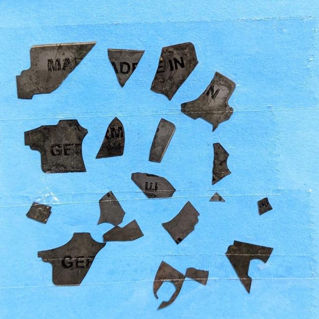 Shards of a razor blade recovered by AHVEC staff from the stomach of a curious Staffordshire Terrier. Source: SUPPLIED.