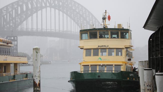 On Monday, a massive downpour and gale force brought ferries to a grinding halt on the harbour. Picture: NCA NewsWire / Christian Gilles