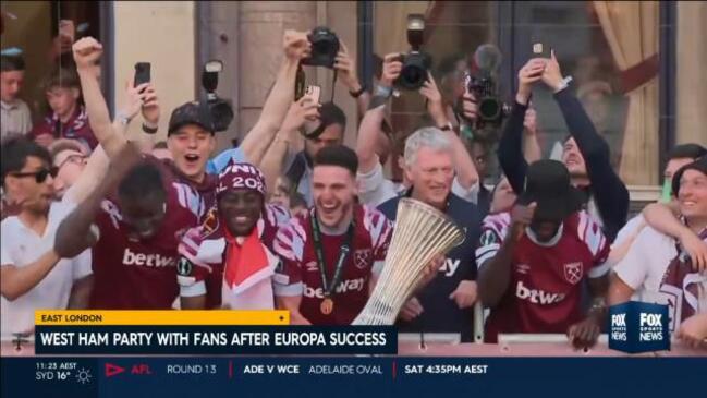 West Ham party with fans after Europa win