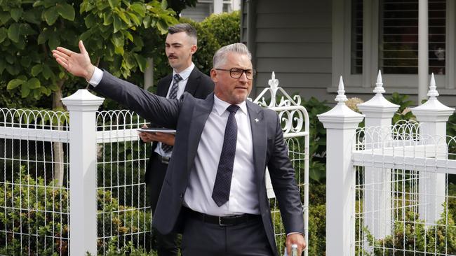 Jellis Craig Geelong auctioneer Marcus Falconer calls for bids at the Candover St, Geelong West auction.