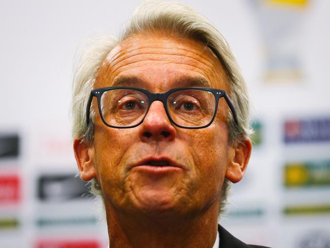 Football Federation Australia Chief Executive Officer David Gallop speaks at a press conference in Suncorp Stadium in Brisbane on February 21, 2019. - Australian football chiefs on February 21 ruled out any review into the controversial sacking of national women's coach Alen Stajcic, as his successor Ante Milicic said the team must move on with the World Cup looming. (Photo by Patrick HAMILTON / AFP) / -- IMAGE RESTRICTED TO EDITORIAL USE - STRICTLY NO COMMERCIAL USE --