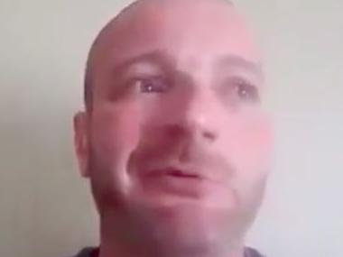 Christopher Cantwell became tearful when he revealed there may be a warrant out for his arrest. Picture: Screengrab.