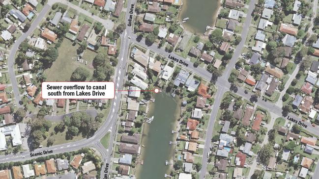 Tweed Shire Council advised the public to avoid contact with water in the canal that runs parallel to Jacaranda Dr south from Lakes Drive until further notice. Picture: Tweed Shire Council