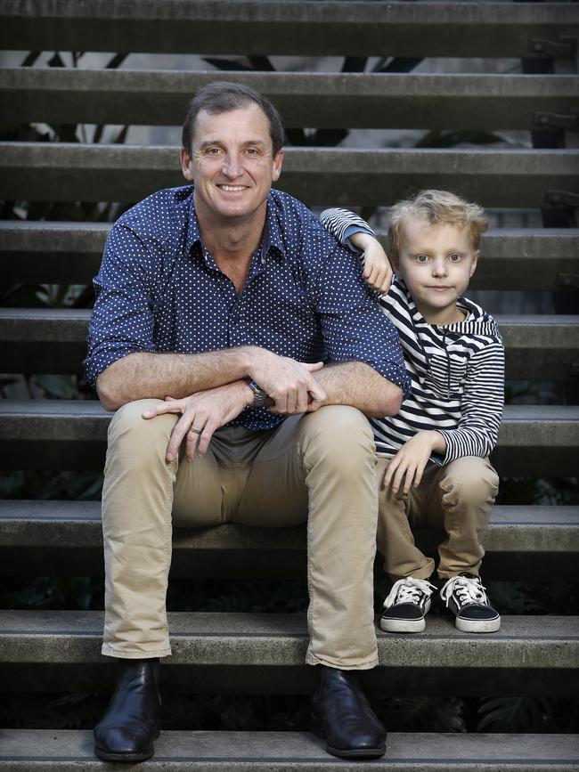 New 4BC breakfast show host Neil Breen with his son Harry. Picture: Chris Pavlich