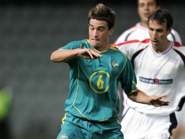 Playing for the Young Socceroos in a practice match against Adelaide United. 