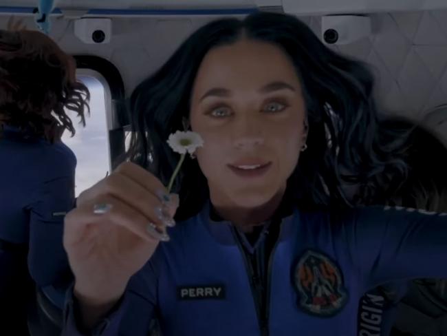 Katy Perry in space with a daisy for her daughter … Daisy. Picture: Supplied